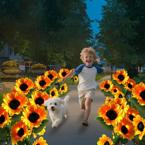 Vista 6 de Sunflower Solar Flowers Lights - Solar Garden Lights Outdoor Waterproof, 40 Hour Solar Powered Outside Decor Decoration for Yard Patio Pathway Lawn