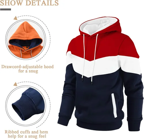 Vista 4 de Gesean Sudadera con capucha, de manga larga, para hombre, diseño de bloque de color, estilo informal, con bolsillo