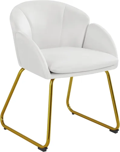 Vista 19 de Yaheetech Sillón moderno de piel sintética, silla de maquillaje en forma de flor con patas de metal dorado para sala de estar, sala de maquillaje