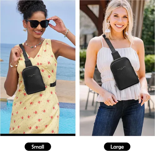 Vista 8 de INICAT Bolso bandolera pequeño de viaje de cuero para mujer, riñoneras cruzadas para mujer