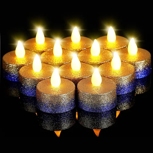 Vista 8 de Retisee 48 velas LED sin llama, con purpurina, velas falsas eléctricas para centros de mesa, funciona con pilas, decoración romántica de invierno