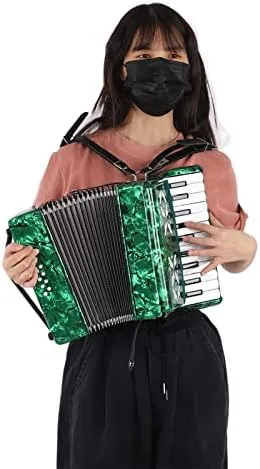 Vista 4 de BTER Acordeón, 22 teclas, 8 bajos, exquisito acordeón de piano de celuloide con correas ajustables, instrumento musical de afinación profesional