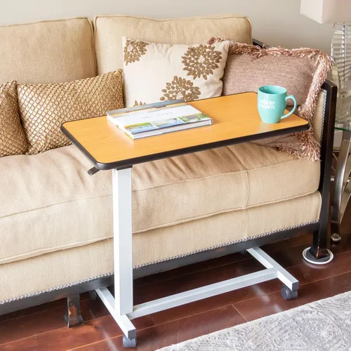 Vista 2 de Vive Mesa para colocar sobre la cama (XL) - Mesa de cama de hospital - Bandeja giratoria con ruedas giratorias - Escritorio ajustable sobre