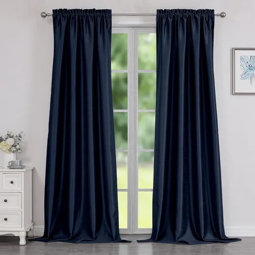 Vista 77 de Chyhomenyc Uptown - Cortinas negras de 24 pulgadas de largo, 2 paneles, cortinas cortas de seda sintética para oscurecer la habitación, cortinas