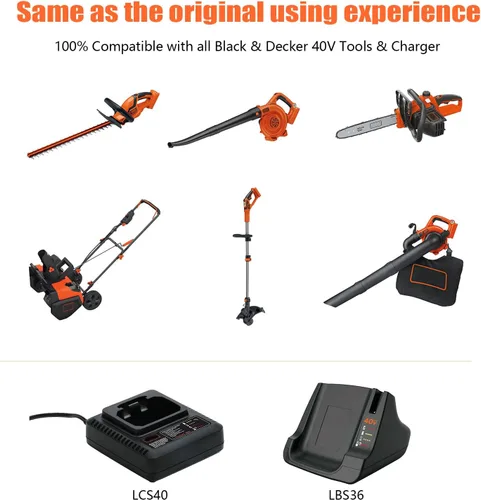 Vista 2 de TenHutt 【Actualización】 Batería de repuesto de 3.0Ah para batería de litio Black&Decker de 40 V para Black and Decker 40V Power+ Tools LBX2040