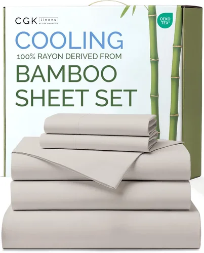 Vista 20 de Sábanas de bambú 100% rayón derivado de bambú, tamaño individual XL, sábanas refrescantes para individual XL, ropa de cama suave, transpirable