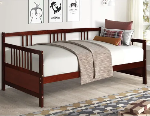 Vista 9 de Giantex - Marco de cama doble de día, sofá cama de madera con rieles y soporte de listones de madera, marco de cama de plataforma tamaño individual