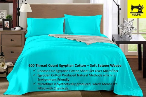Vista 34 de True Luxury Twin Sheets, 600-Thread-Count 100% Egyptian Cotton Bed Sheets, 4-PC Sheet Set, Single Ply Long-Staple Yarns, Sateen Weave, Fits Mattress