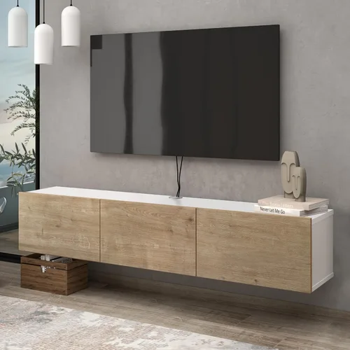 Vista 12 de Atelier Mobili - Consola de TV de pared, color blanco brillante, centro de entretenimiento con diseño flotante Madera como