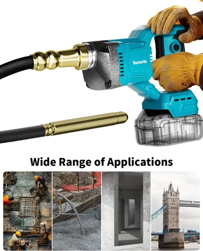 Vista 7 de Herramienta vibradora de hormigón inalámbrica compatible con Makita batería de 18 V, vibrador de hormigón de 600 W con eje de 3.8 pies, herramienta