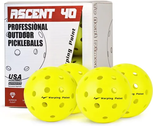 Warping Point Outdoor Pickleball Balls USAPA Approved | 4 Pack, 12 Pack | 40 Holes Competition Pickle Balls for Tournament Play | Crack Resistant