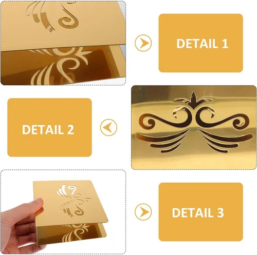 Vista 3 de Stainless Steel Napkin Rack with Gold Floral Pattern, Stylish Serviette Holder for Hotel and Home Use, Square Tissue Stand for Dining Table and