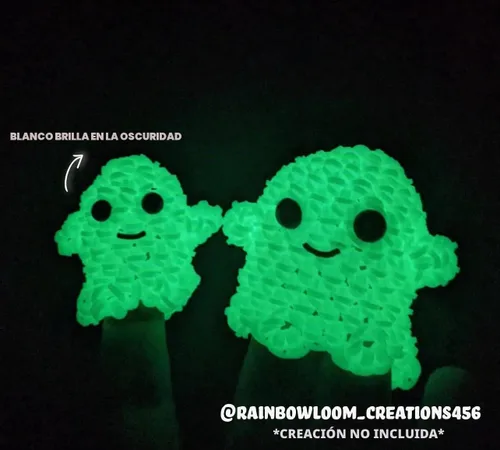 Vista 4 de Rainbow Loom® Colección que brilla en la oscuridad: bandas de goma blancas con 24 clips en C (600 unidades)