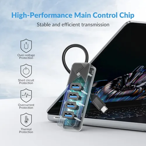 Vista 8 de GiGimundo Hub USB C de 4 puertos para laptop, adaptador multipuerto USB C a USB Hub transferencia de 5 Gbps, divisor USB C para laptop, MacBook