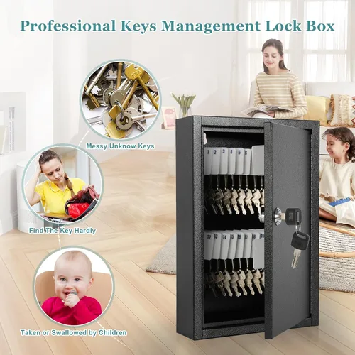 Vista 87 de KYODOLED Gabinete con cerradura para llaves, caja de almacenamiento de 40 llaves con código, soporte de pared para llaves con cerradura
