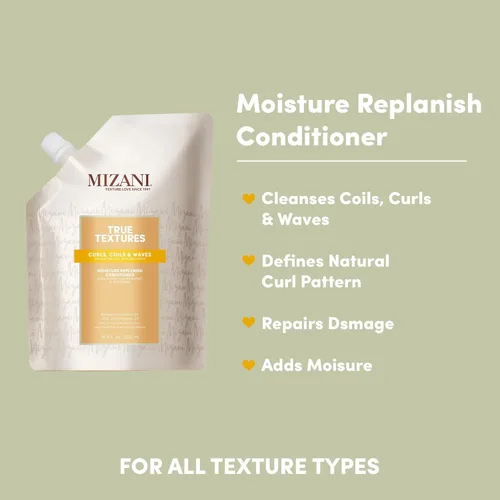 Vista 4 de Mizani True Textures - Acondicionador de reposición de humedad, hidrata y define rizos, sin silicona ni parabenos para cabello rizado