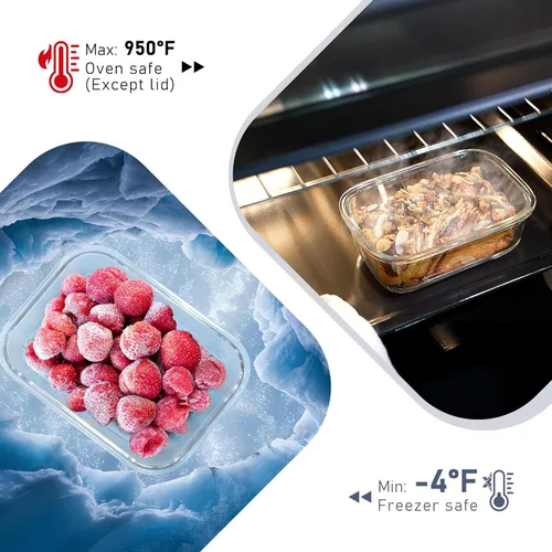 Vista 5 de Paquete de 2 Recipientes de Vidrio para Almacenamiento de Alimentos con Tapas de Vidrio Templado (21.3oz/2.7 tazas) - Cierre Hermético a Presión