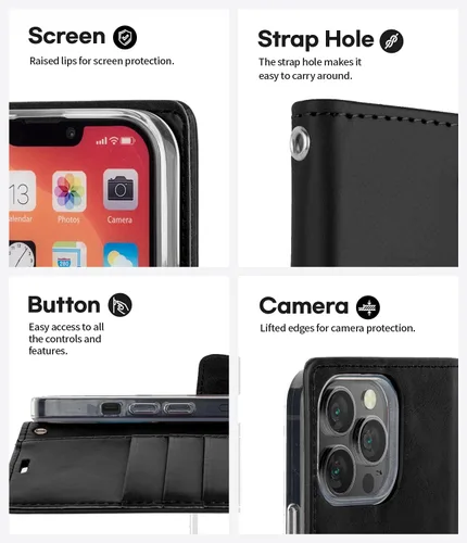 Vista 5 de GOOSPERY Bluemoon - Cartera compatible con iPhone 13 Pro Max, funda de piel sintética de alta calidad, soporte para tarjeta con tapa para teléfono