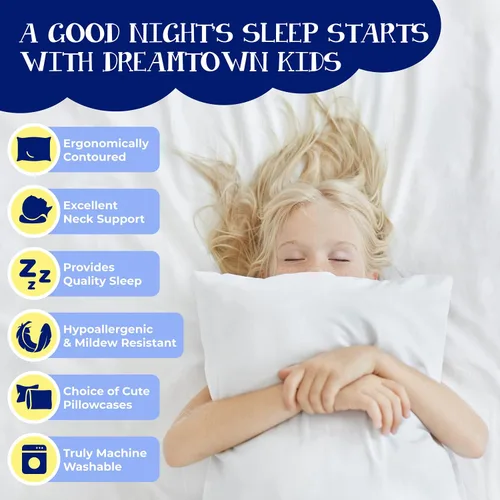Vista 3 de Almohada y funda de almohada para niños pequeños, hipoalergénicas y fabricadas en Estados Unidos. Ideal para cuna, cama y viajes. Suave