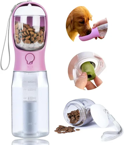 Vista 8 de Botella de agua para perros con contenedor de alimentos, dispensador de agua portátil para perros para mascotas para caminar al aire libre