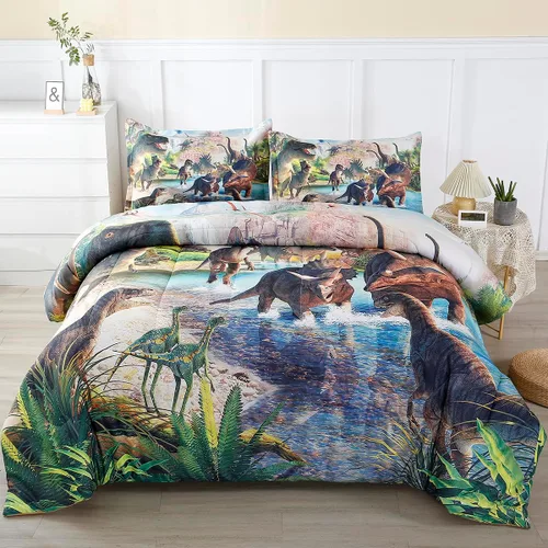 Vista 7 de WINLIFE Juego de edredón de construcción individual para niños, 3 piezas, ropa de cama reversible y ligera de microfibra con vehículos forestales