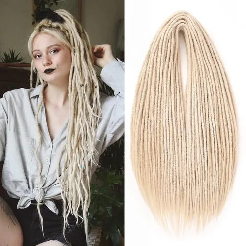 Vista 46 de Leeven Extensiones de Rastas Sintéticas de Doble Punta de 24 Pulgadas 30 Hebras Rastas Boho 613 Rubio 3 Estilos Mixtas Onduladas Rizadas DE Rastas