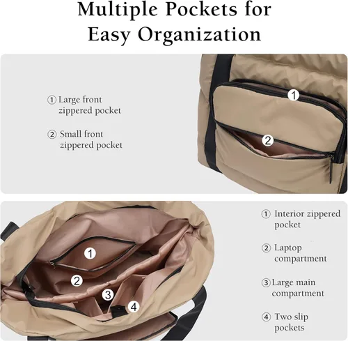 Vista 5 de Bolsa de mano para mujer, ligera, acolchada con múltiples bolsillos, bolsa de trabajo de hombro de gran capacidad para viajes