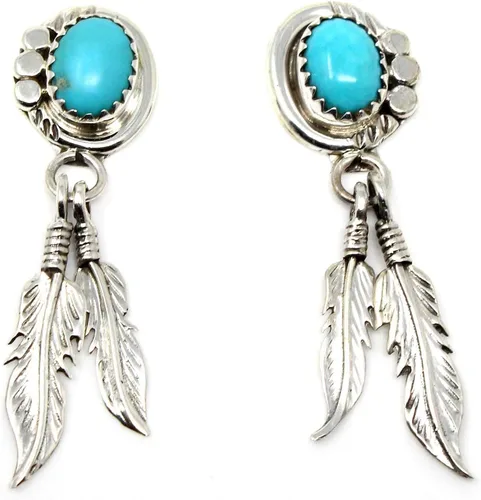 Navajo - Pendientes colgantes de plata de ley (1.4 x 0.5in)