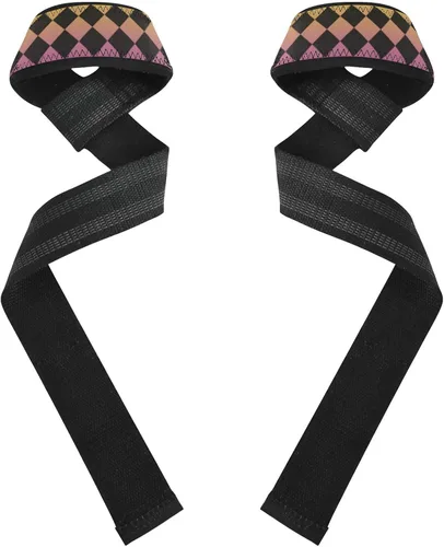 Vista 2 de Buffalo Plaid Yellow Purple Black Gradient Wrist Wraps and Lifting Straps Anti Slip Gym Workout Straps for Weightlifting, Deadlifting, Exercise