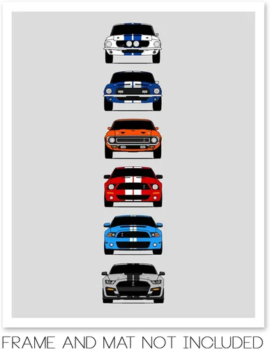 Vista 2 de Custom Car Posters Póster hecho a mano compatible con Shelby Mustang GT500 Generations e impresión de Ford Shelby GT500 – Multi, impresión metálica