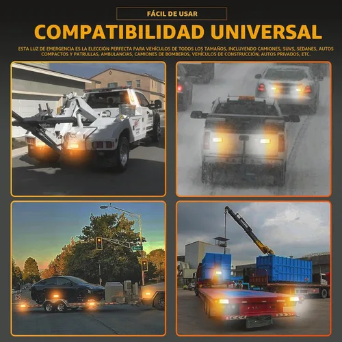Vista 3 de 2 piezas de luces de emergencia estroboscópicas LED alimentadas por batería con base magnética recargable, portátil, para parabrisas, techo, mini