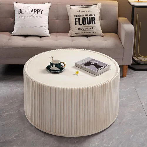 Vista 9 de kevinplus ø22'' Marble Top Side Table Round Circle Fluted End Table for Living Room, Modern Luxurious Wood Frame & Brushed Gold Metal Base, No