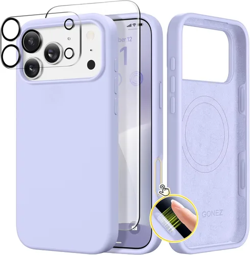 Vista 1546 de GONEZ Funda magnética para iPhone 14, compatible con Magsafe, con protector de pantalla + protector de cámara, forro de microfibra antiarañazos