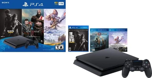 Flagship - Estación de juego más reciente de 4 1 TB HDD solo en Playstation PS4, paquete delgado con tres juegos The Last of Us, God of War, Horizon