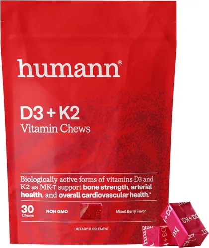 Humann Vitamin D3 + K2 Chews - High Potency Vitamin D 5000iu (125mcg) Helps Support Healthy Mood, Immunity, Cardiovascular, Respiratory Health &