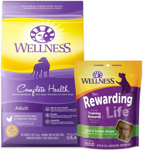 Vista 9 de Wellness Paquete de prueba de alimentos y golosinas para perros: comida seca completa de salud, cordero 5 libras y golosinas suaves Rewarding Life