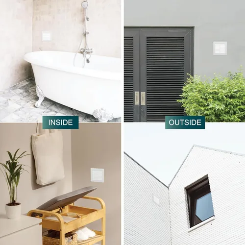 Vista 4 de Medida de apertura de 3'' x 3'' pulgadas / Rejilla externa de ventilación cuadrada blanca con malla protectora - Registro de plástico ligero