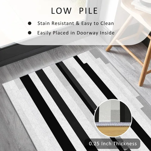 Vista 5 de Black and White Striped Runner Rug 2x4 Small - Hallway Runner Rug Stripe Pattern, Non Slip, Washable, Black and White Striped Home Decor Carpet for