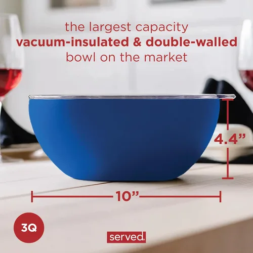 Vista 6 de served Cuenco grande aislado con tapa (100 oz/3 cuartos de galón) – Tazón de acero inoxidable de doble pared para alimentos calientes y fríos