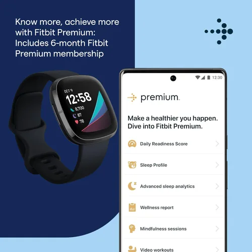 Vista 6 de Fitbit Sense - Reloj inteligente avanzado con herramientas para la salud del corazón, control del estrés y tendencias de temperatura de la piel