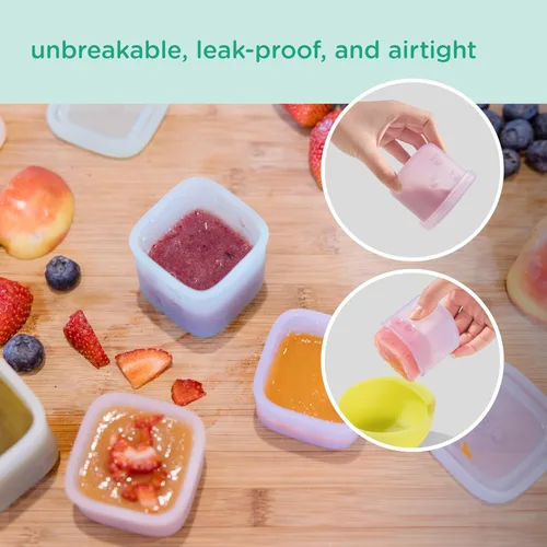 Vista 3 de Olababy Clear Sense - Contenedores de almacenamiento de silicona para alimentos para bebés, aperitivos, fórmula, puré, salsa y más, microplástico