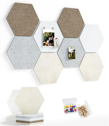 Paquete de 8 tableros de anuncios hexagonales de fieltro – Tablero de anuncios grande de 11.8 pulgadas de grosor para paredes con 30 pasadores de