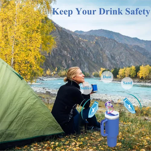 Vista 7 de Funda de popote de 0.394 pulgadas para copa Stanley, diseño de unicornio, compatible con vaso de 20, 30, 40 onzas, accesorios de puntas de silicona