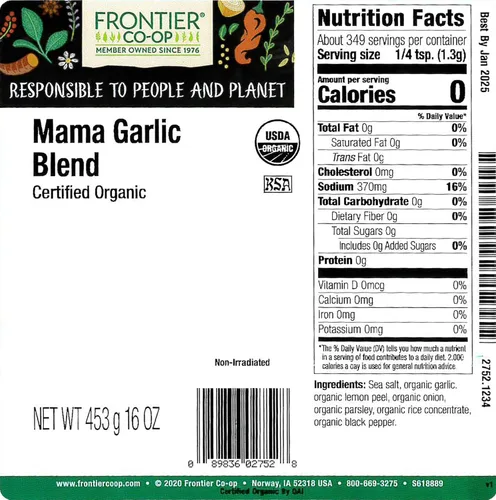 Vista 2 de Frontier Co-op Mama Garlic, orgánico certificado, Kosher Bolsa a granel de 1 libra