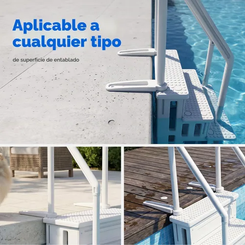 Vista 8 de XtremepowerUS Escalera de piscina sobre el suelo y sistema de 4 escalones con pasamanos, escalera de entrada resistente para acceso de terraza a