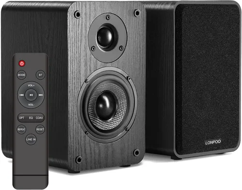 Vista 13 de LONPOO Altavoces de estantería alimentados para tocadiscos, monitores de campo cercano activos Bluetooth de 2.0 canales con tweeter de cúpula