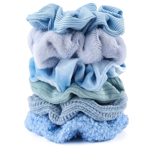 Vista 27 de Coleteros mate para el cabello, 6 piezas de coleteros de terciopelo para cabello grueso, ultra texturizados, suaves y mullidos, bandas