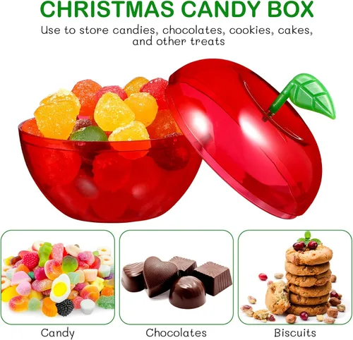 Vista 5 de Tarros de dulces de manzanas falsas, 24 unidades de manzanas falsas de Navidad, manzanas de otoño, tarro de galletas de plástico, contenedor