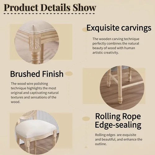 Vista 3 de Dining Chairs Set of 2, Table & Chair Sets with Natural Rattan Round Back, Upholstered Stackable Dining Room Chairs for Living Room, Kitchen