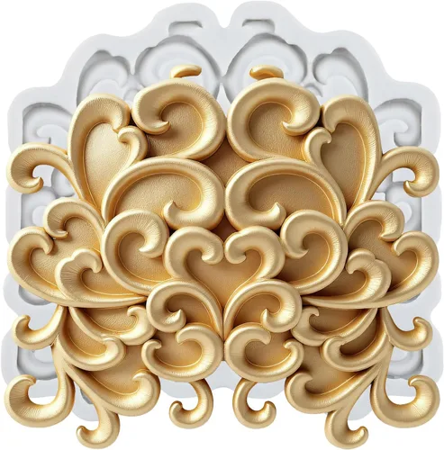Vista 34 de Moldes de silicona estilo barroco con espirales, moldes de encaje, moldes de flores en relieve, molde de filigrana para decoración de pastel